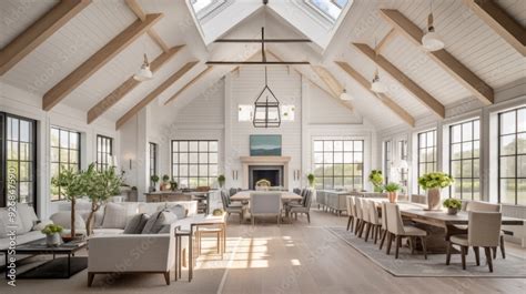 Modern Farmhouse Interior with White Oak Floors, Tall Windows, and ...