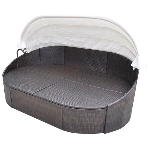 Outdoor Loungebett Mit Dach Poly Rattan Braun Weddig