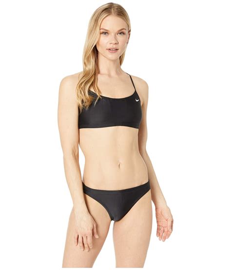 Nike Synthetic Solid Racerback Bikini Top Set In Black Lyst