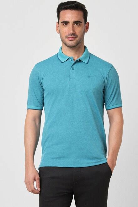 Buy Men Blue Solid Polo Neck Polo T Shirts Online Peter England