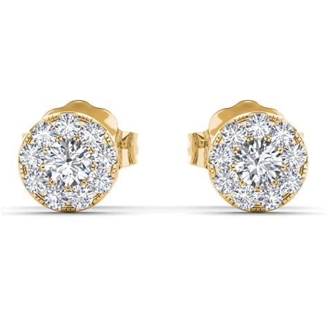 Kt Yellow Gold Ct Halo Diamond Stud Earrings Walmart