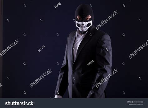 Gangster Dangerous Pose Wearing Black Mask Stock Photo 1139806733 ...