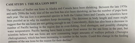 Solved CASE STUDY 1. THE SEA LION DIET The numbers of | Chegg.com