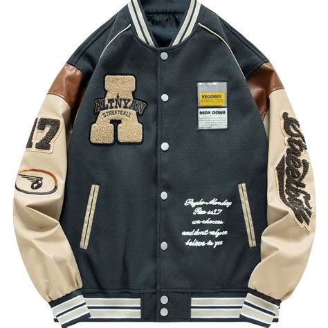 Kkboxly Loose Oversize Vintage Baseball Jacket With Embroidered Letters Print For Men Loose