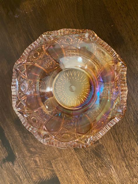 Beautiful Pink Iridescent Carnival Glass Bowl Sawtooth Edge Etsy