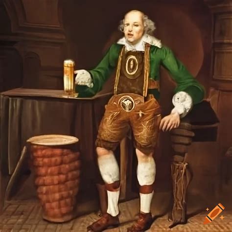 Satirical Image Of William Shakespeare With Beer And Sausages On Craiyon