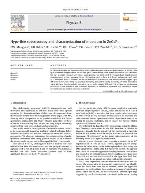 (PDF) Hyperfine Spectroscopy and Characterization of Muonium Centers in ZnGeP2 | Y. Gurkan ...