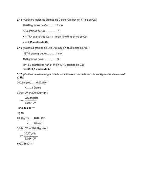 4 penultimos ejercicios de quimica 3 Cuántos moles de átomos de