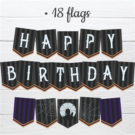 Wednesday Birthday Banner Printable Party Decoration Gothic Etsy