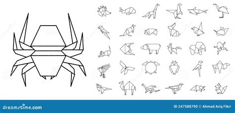 Origami Tiere Abstrakte Polygontiere Gefaltete Papierformen Vektor Tier Symbole Origami