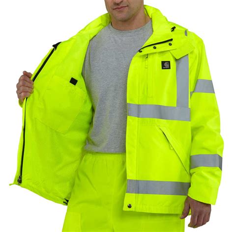 Carhartt Ansi Class 3 Waterproof Hi Vis Rain Jacket Gemplers