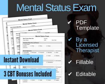 Mental Status Exam Template For Therapists Pdf Fillable Editable