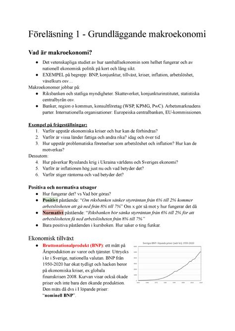 Föreläsning 1 5 Makro Föreläsning 1 Grundläggande makroekonomi Vad