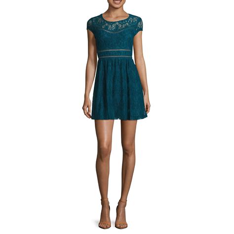 City Triangles Short Sleeve Allover Lace Skater Dress Juniors