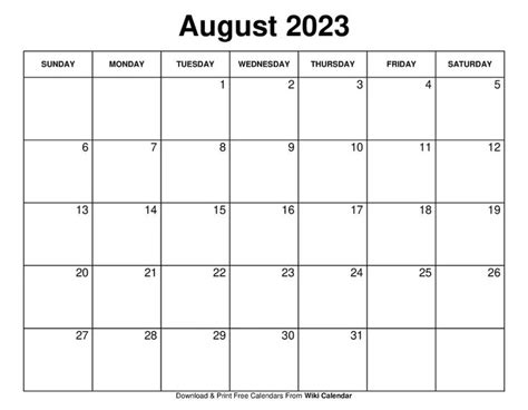 August Calendar With The Holidays On It