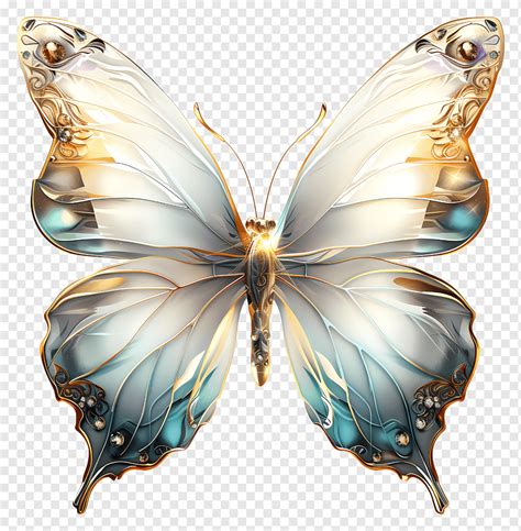 Beautiful White Butterfly With Golden Wings Png PNGWing