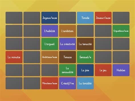 Reliez Les Adjectifs Avec Leurs Noms Correspondants Parejas