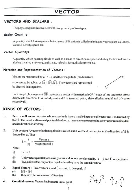 Solution Vectors And Scalars Full Notes With Exercises Answer Keys