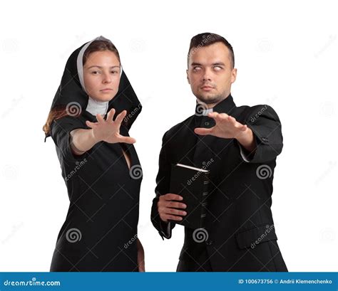 Evil Priest And Nun On A White Background Stock Photo Image Of Bible