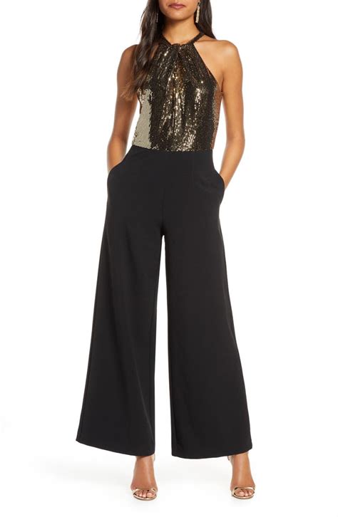 Julia Jordan Metallic Mesh Wide Leg Halter Jumpsuit Nordstrom