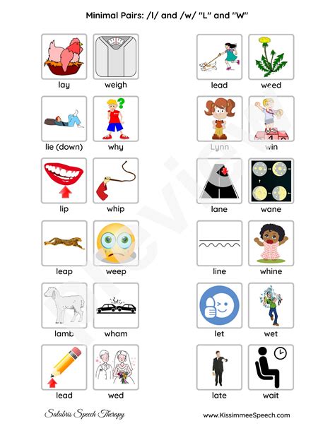 Minimal Pairs For L And W Phonemes For Speech Therapy Practice 2 Pages