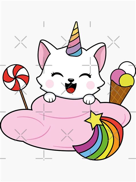 Cute Unicorn Cat Rainbow Kitten Kawaii Cat Sticker For Sale By Pisutachio Redbubble