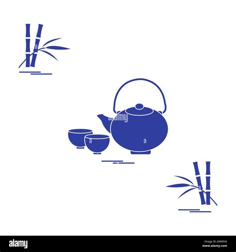 Stylized Icon Of The Teapot With Two Cups And Bamboo Tea Ceremony