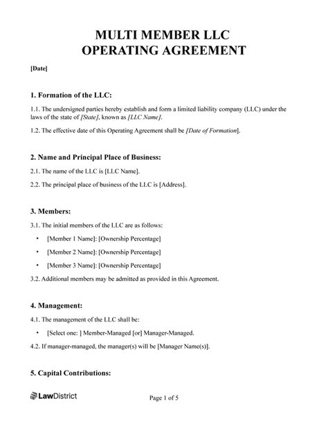 Free Multi Member Llc Operating Agreement Lawdistrict