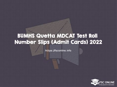 Bumhs Quetta Mdcat Test Roll Number Slips Admit Cards