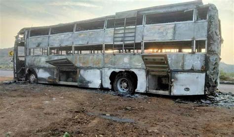 Narrow Escape For Passengers As Bus Enroute Nandyal Catches Fire