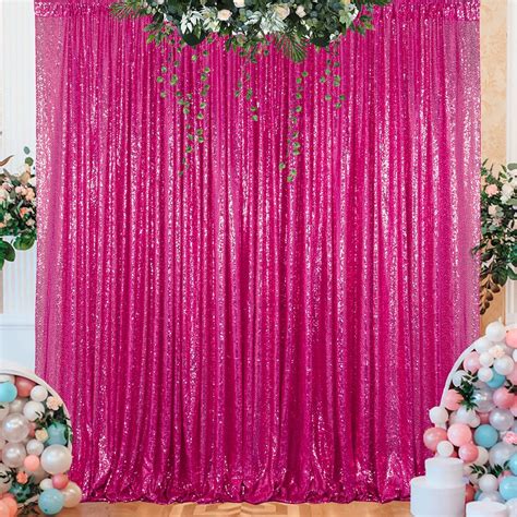 Shinybeauty Sequin Backdrop 8ftx8ft Hot Pink Sequin Backdrop Curtain