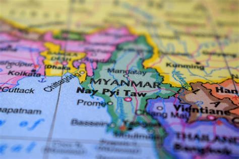 Myanmar Concepto De Viajes Nombre De País En El Mapa Político Del Mundo