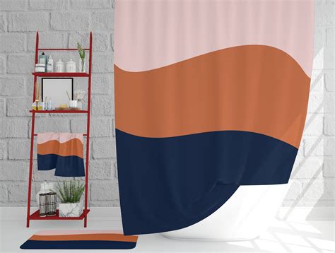 Burnt Orange Shower Curtain Navy Blue Shower Curtains Pink Etsy