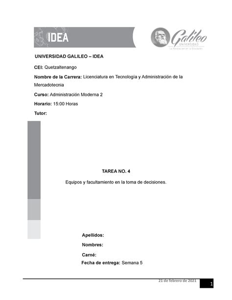 Tarea Administracion Moderna De Febrero De