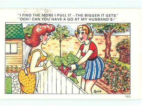 Pre 1980 Risque Comic Sexy Girl Leaning Across The Fence Ab6949