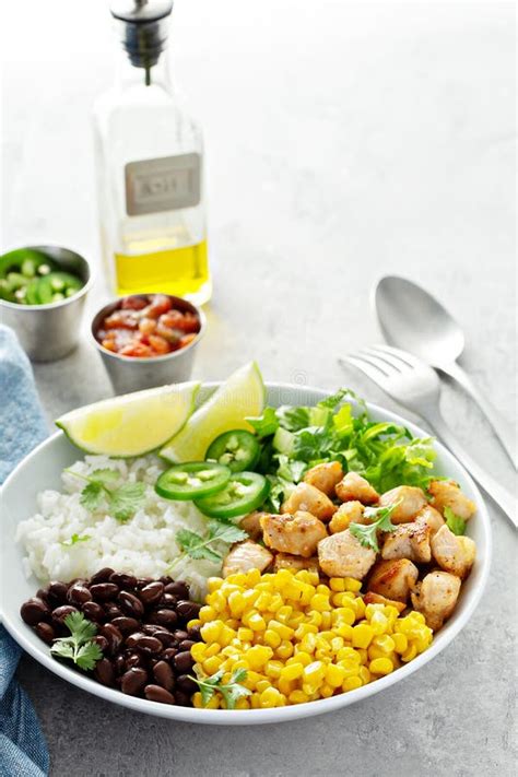 Chipotle Spicy Chicken with Rice Corn, Beans Stock Photo - Image of dinner, grain: 144444662