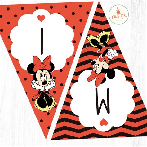 Kit Imprimible Minnie Mouse Roja Banner Circular Fondo Mesa Dulce