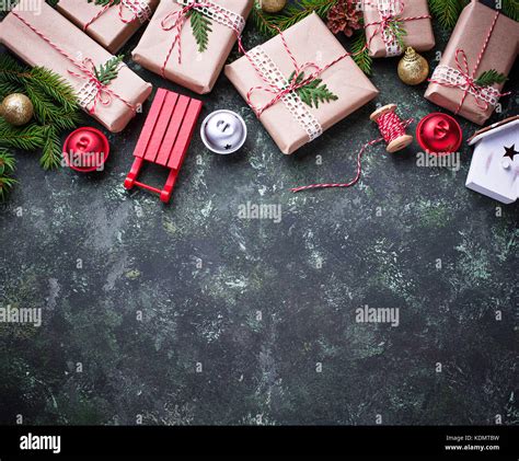 Christmas background with gift boxes Stock Photo - Alamy