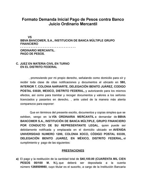 Result Images Of Ejemplo De Escrito Inicial De Demanda Mercantil