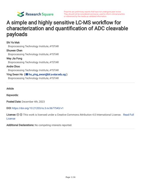 Pdf A Simple And Highly Sensitive Lc Ms Workflow For Characterization