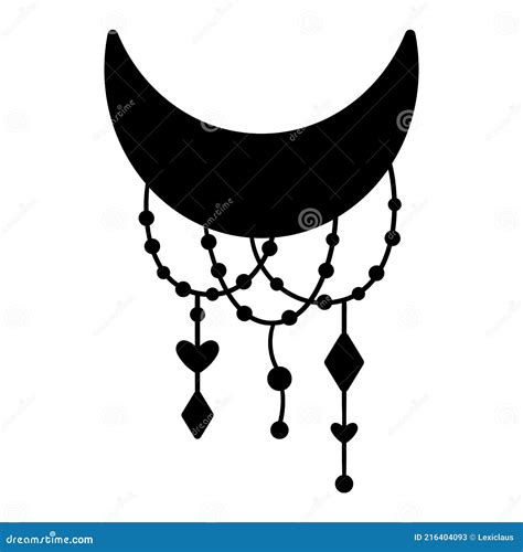 Vector Boho Media Luna Silueta Con Colgantes Bohemio Negro Horizontal