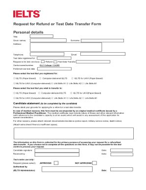 Fillable Online V2 Request For Refund Or Test Date Transfer IELTS