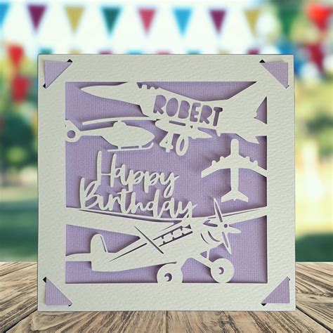 Plane Happy Birthday Personalised Papercut Card Aircraft Happy Birthday Card Plane Spotter