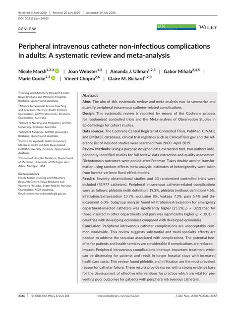 Peripheral Intravenous Catheter Non Infectious Complications In Adults