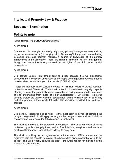 Ip Ce Specimen Assessment Sample Answer Intellectual Property