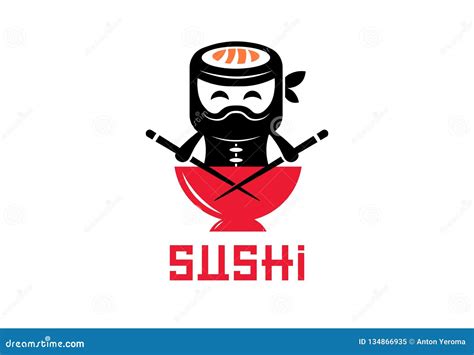 Sushi Ninja Logo For Asian Restaurants Poke Bowl Healthy Food Stock