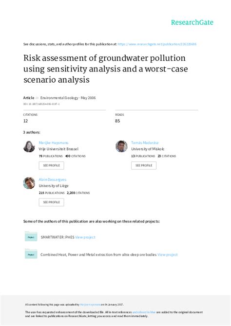 Pdf Risk Assessment Of Groundwater Pollution Using Sensitivity