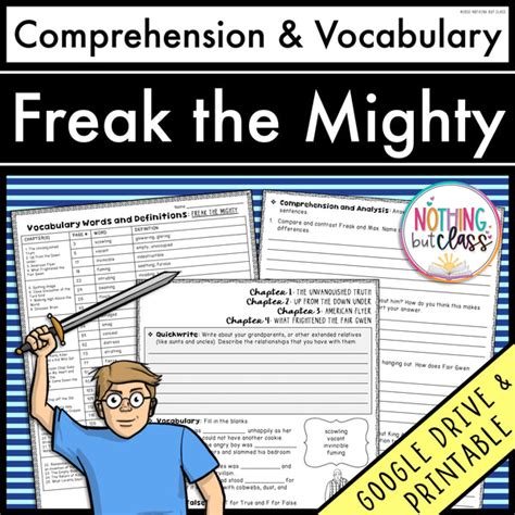 Freak The Mighty Comprehension And Vocabulary Nothing But Class Worksheets Library