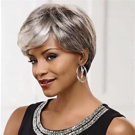 Short Gray Pixie Cut Wigs For Black Women Salt And Pepper