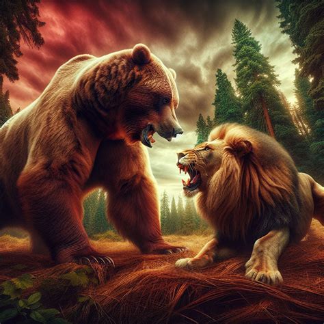 Intense Grizzly Bear vs. African Lion Scene in the Wilderness | AI Art ...